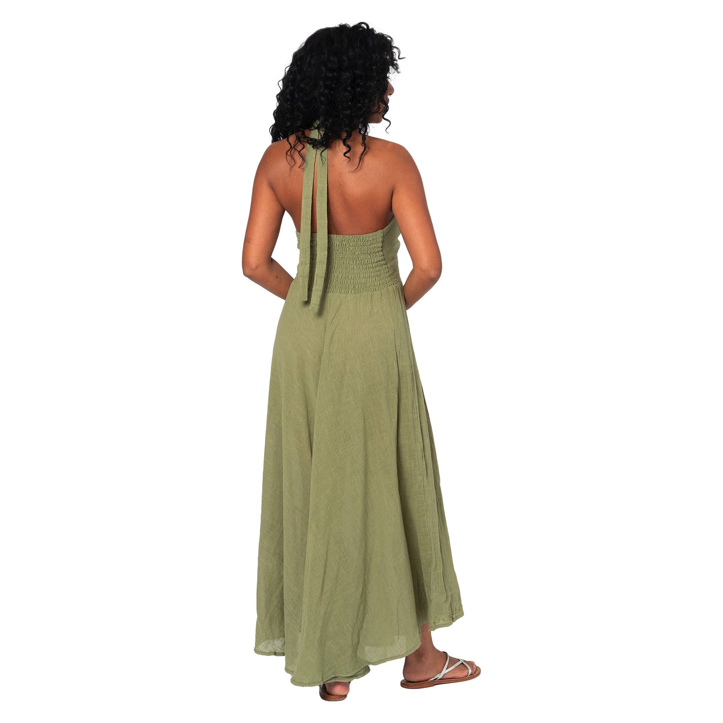 Maxi abito boho chic in voile kaki
