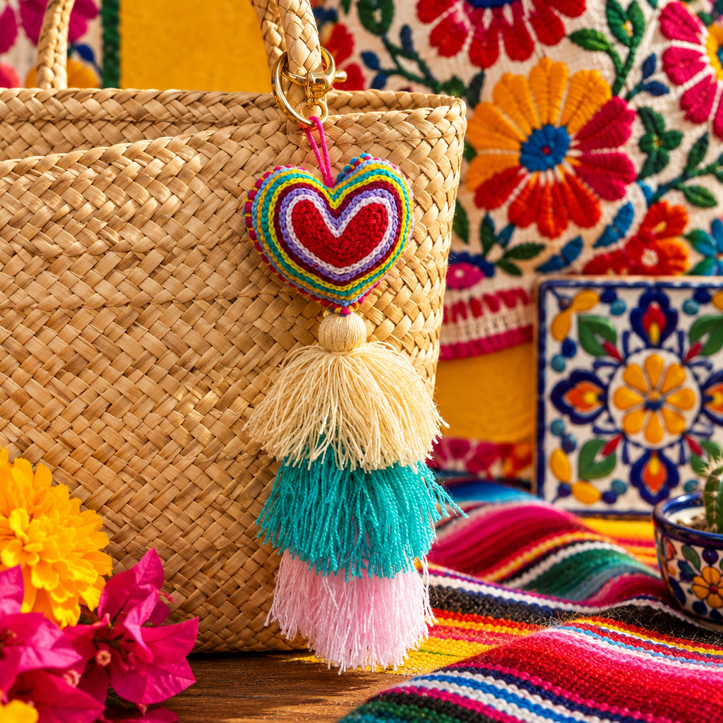 Portachiavi Cuore e Pom Pom Mex