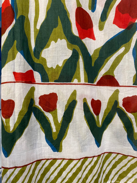 Pareo FIORI ROSSI block printed