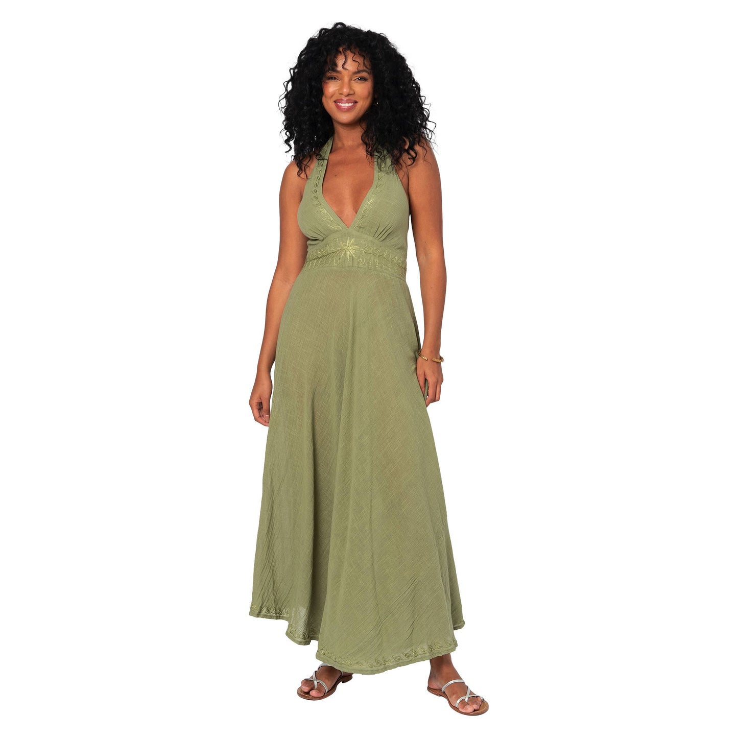 Maxi abito boho chic in voile kaki